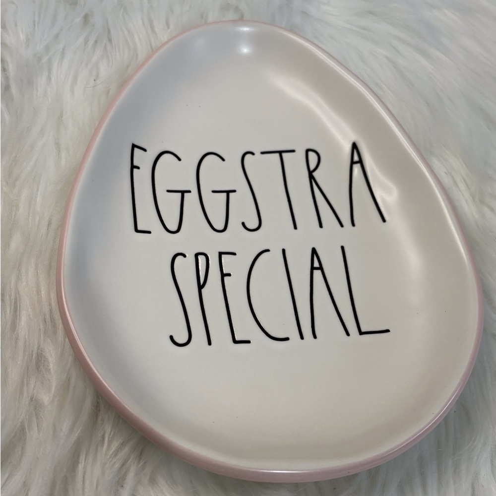Rae Dunn 'EGGSTRA SPECIAL' Ceramic Plate - Pink & White - Picture 2 of 6